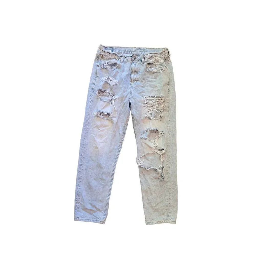 American Eagle Jeans Women's 6 Short Blue 90s Slim Boyfriend Ripped Destroyed